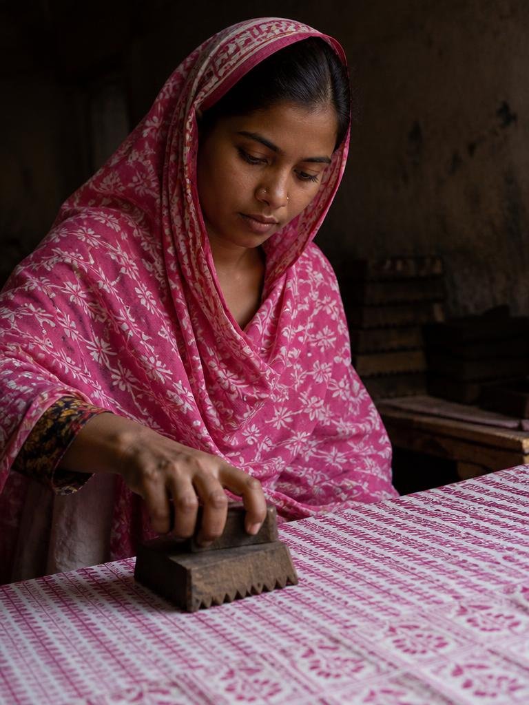 Hasina Akter block printing fabric